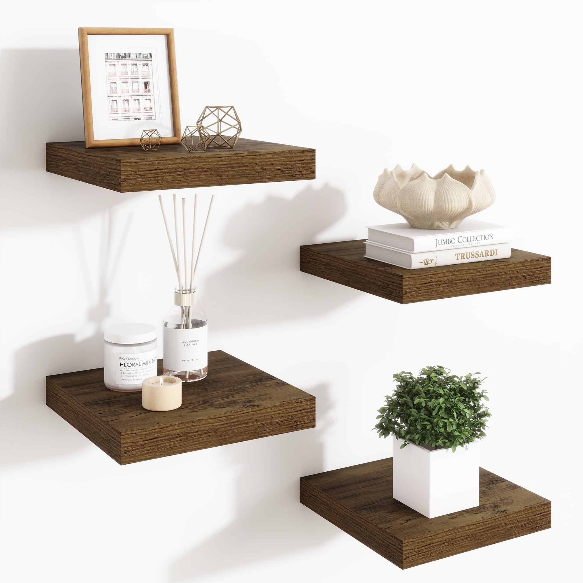 Photo 1 of ***SET OF 2*** Fun Memories Floating Shelves for Wall - 7.5 Inch Square Shelves with Invisible Brackets, Brown Small Wall Shelf for Living Room, Bathroom, Bedroom, and Kitchen Decor?Set of 4