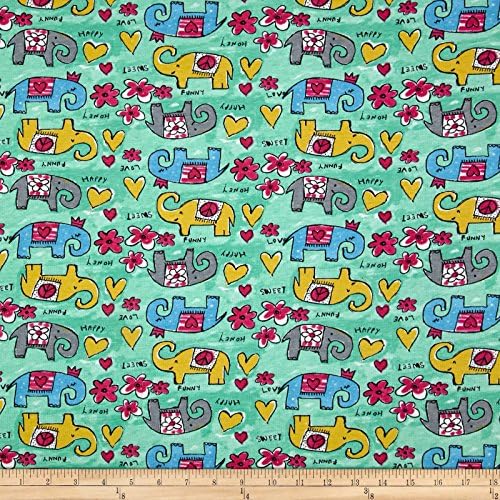Stof Fabrics of France Jersey Knit Grabouilla Elephant Yard, Celadon