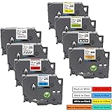 Compatible Label Tape Replacement for Brother P Touch TZe Label Tape 12mm 0.47 Inch (Black on White/Orange/Clear/Red/Blue/Yel