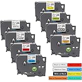 Compatible Label Tape Replacement for Brother P Touch TZe Label Tape 12mm 0.47 Inch (Black on White/Orange/Clear/Red/Blue/Yellow/Green) for P Touch PT-D210 H110 D400 Label Maker, Laminated, 8-Pack