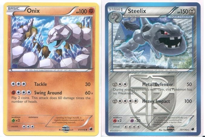 Amazon Com Pokemon Steelix And Onix Rare Card Evolution Set Plasma Freeze 61 And 79 Toys Games