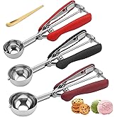 Cookie Scoops for Baking Set of 3, 18/8 Stainless Steel Ice Cream Scoop, 1 Tbsp/2 Tbsp/3 Tbsp Cookie Dough Scoop, Red/Black/B