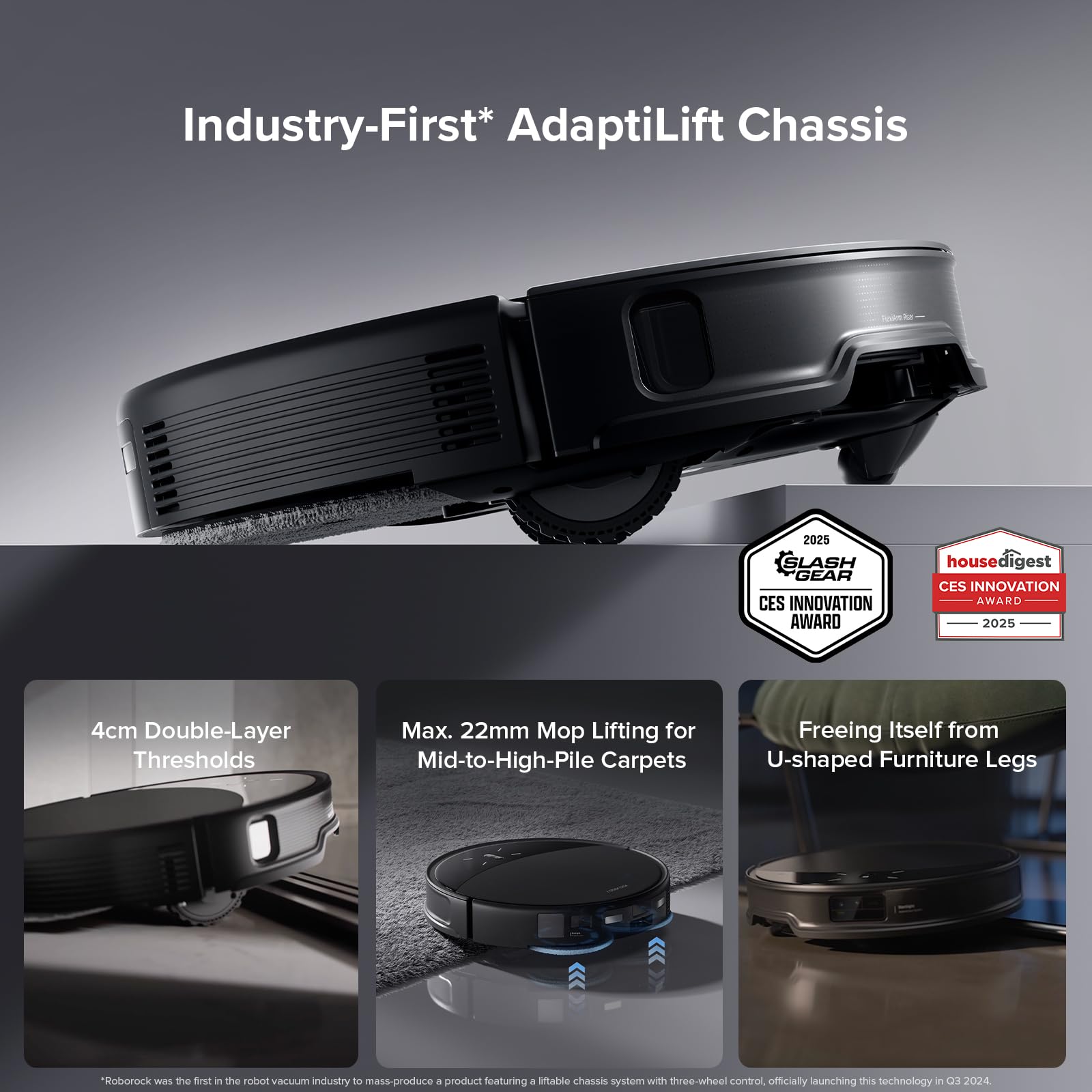 roborock Saros 10R Robot aspirador y trapeador, succión de 22,000 Pa, sin enredos, 3.14 '' ultra delgado, tecnología FlexiArm Riser para limpieza de alfombras y pisos, esquinas y bordes, autovaciado, secado con aire caliente, negro