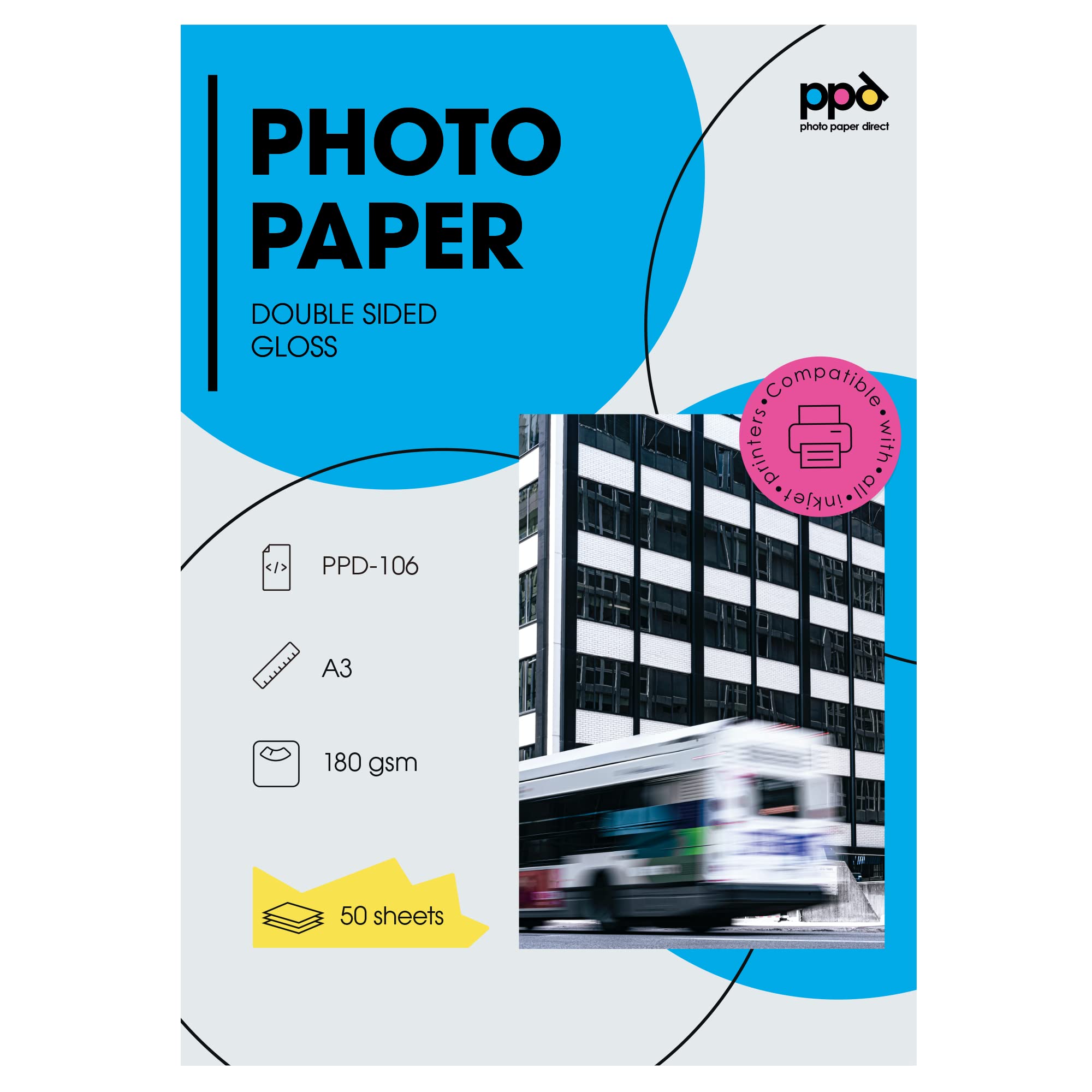 PPD 50 Sheets Inkjet Photo Paper A3 Double Sided Gloss/Gloss (180gsm) PPD-106