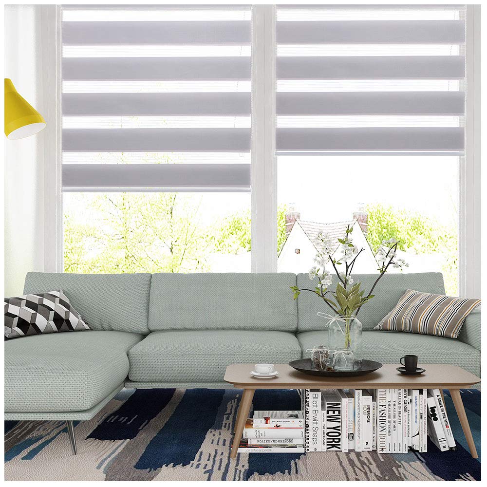 LUCKUP Horizontal Window Shade Blind Zebra Dual Roller Blinds Day and Night Blinds Curtains?Easy to Install 37.4" x 90" Grey