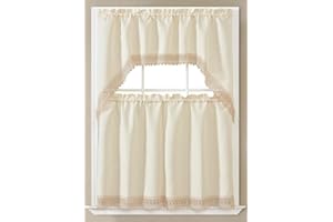 GLORY RUGS 3pc Kitchen Curtain Solid Beige Valance Set 1 Swag Valance and 2 Tiers (30"x36" Each), Valance (60"x36")