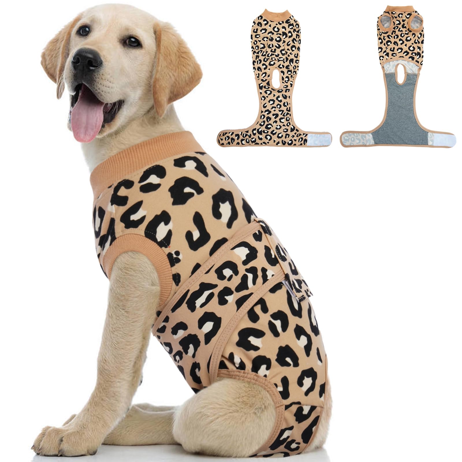 Photo 1 of  Grey colorKuoser Dog Recovery Suit for Dogs After Surgery,Professional Surgical Onesie for Female Male Dogs Spay Neuter,Soft Dog Surgery Suit Bodysuit for Abdominal Wounds Skin Disease,Coffee Leopard L