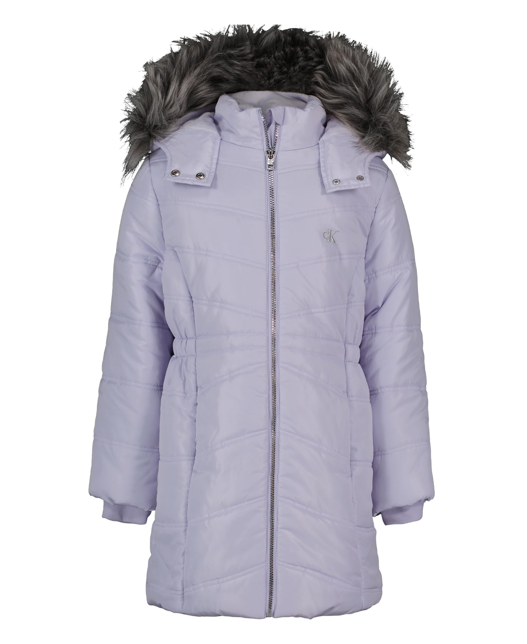 Calvin Klein Girls' Hooded Winter Puffer Jacket, Full-Length Heavyweight Coat with Fleece Lining, Aerial Pale Lavender, 8-10 Image