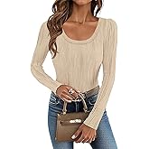 Dreweatts Women Tops Long Sleeve Textured Shirts Slimming Tops for Women Scoop Neck Blouses
