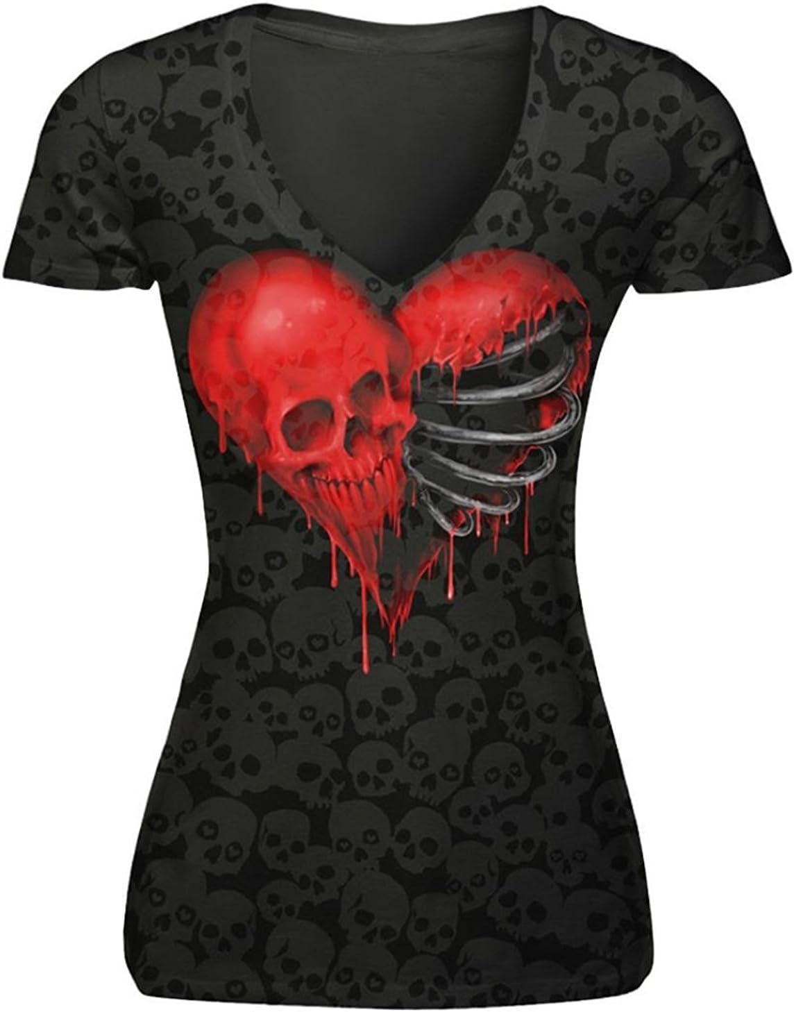 Kingko® Women's Girls Summer Unique Gothic Punk Fashion Skulls Printed Short Sleeve Cotton T-shirt Tops Day of the Dead Shirt (S, E)