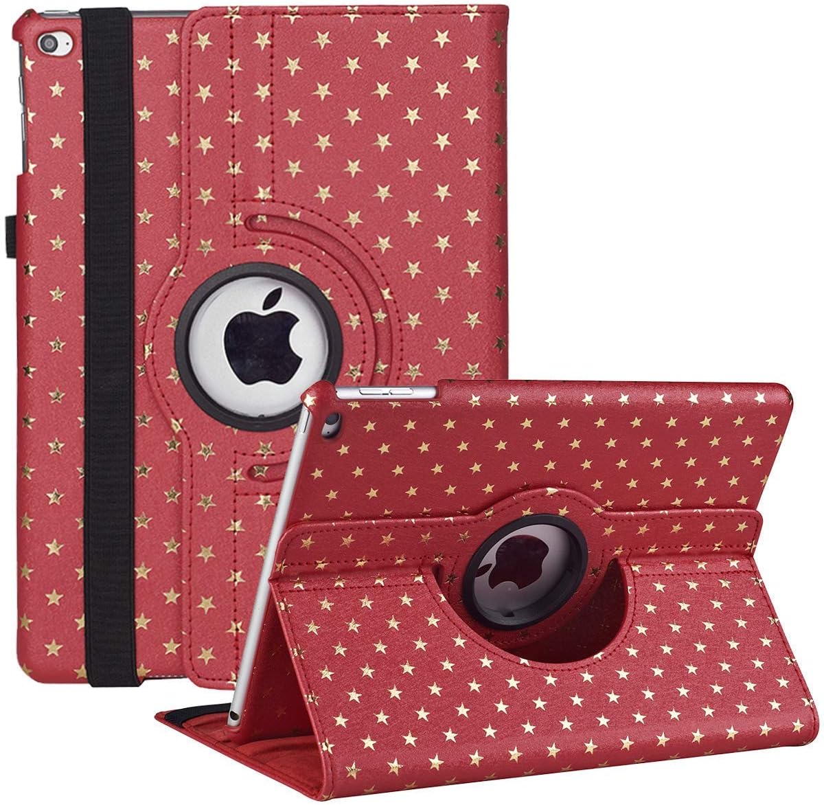 iPad 9.7 Case,iPad 5th/6th Generation Case - 360 Degree Rotating Stand Protective Cover with Star Case with Auto Sleep/Wake for Apple iPad 9.7" 2018 2017 / iPad Air 2 / iPad Air Case (Star-Red)