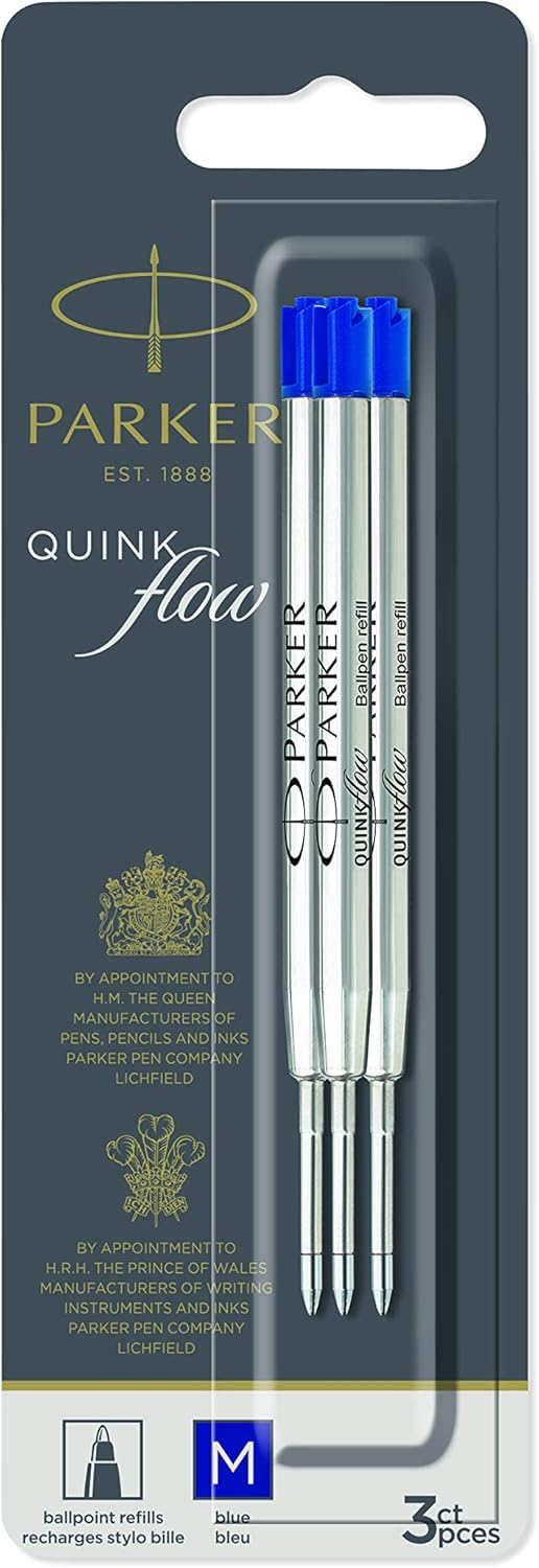 Parker QUINKflow Ballpoint Pen Ink Refills Medium Tip Blue 3
