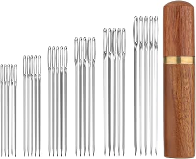TOYMIS 30pcs Large Eye Sewing Needles Tapestry Embroidery Wood Case 6 Sizes