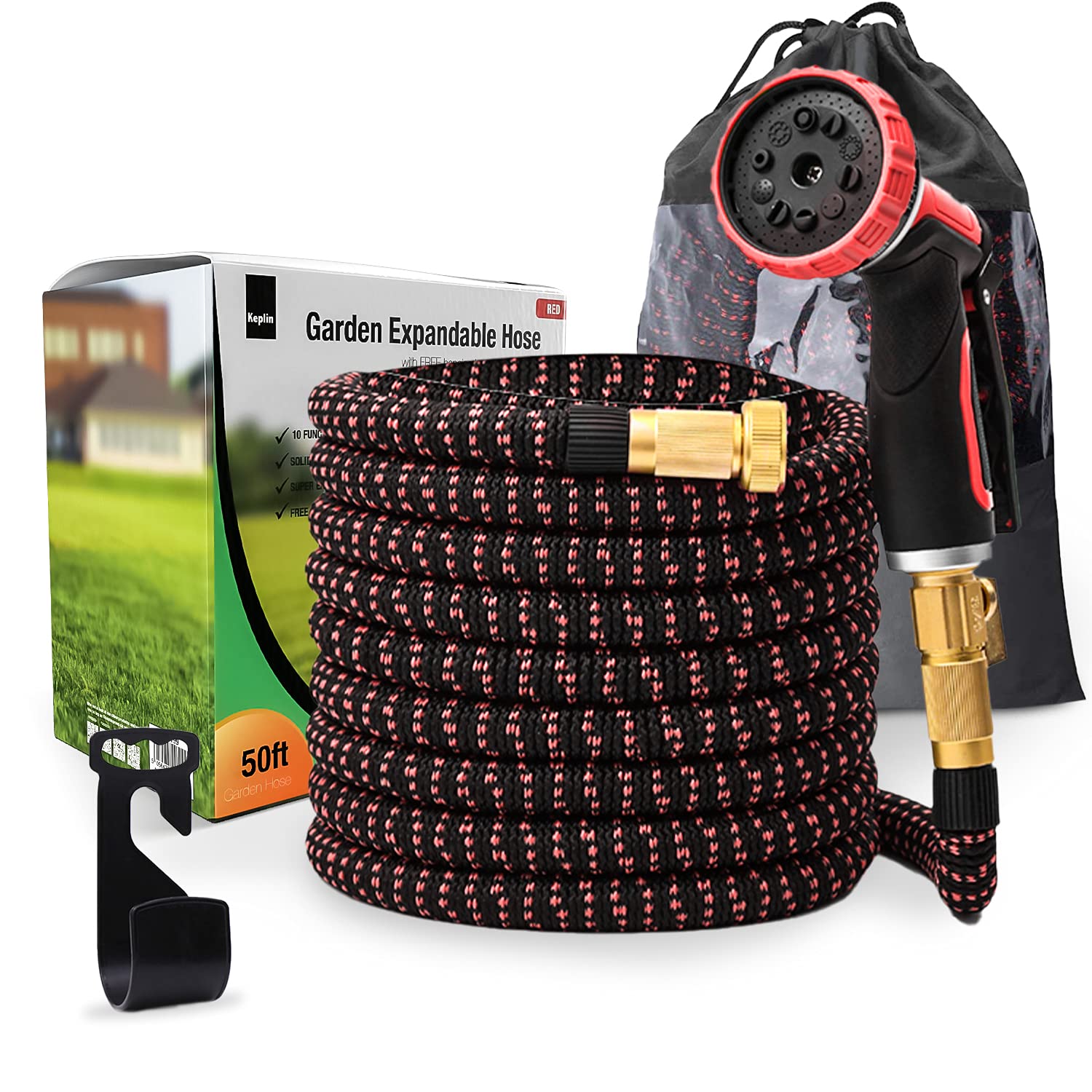 Buy KEPLIN Expanding Hose Pipe 50ft, Red Garden Water Hose with 10