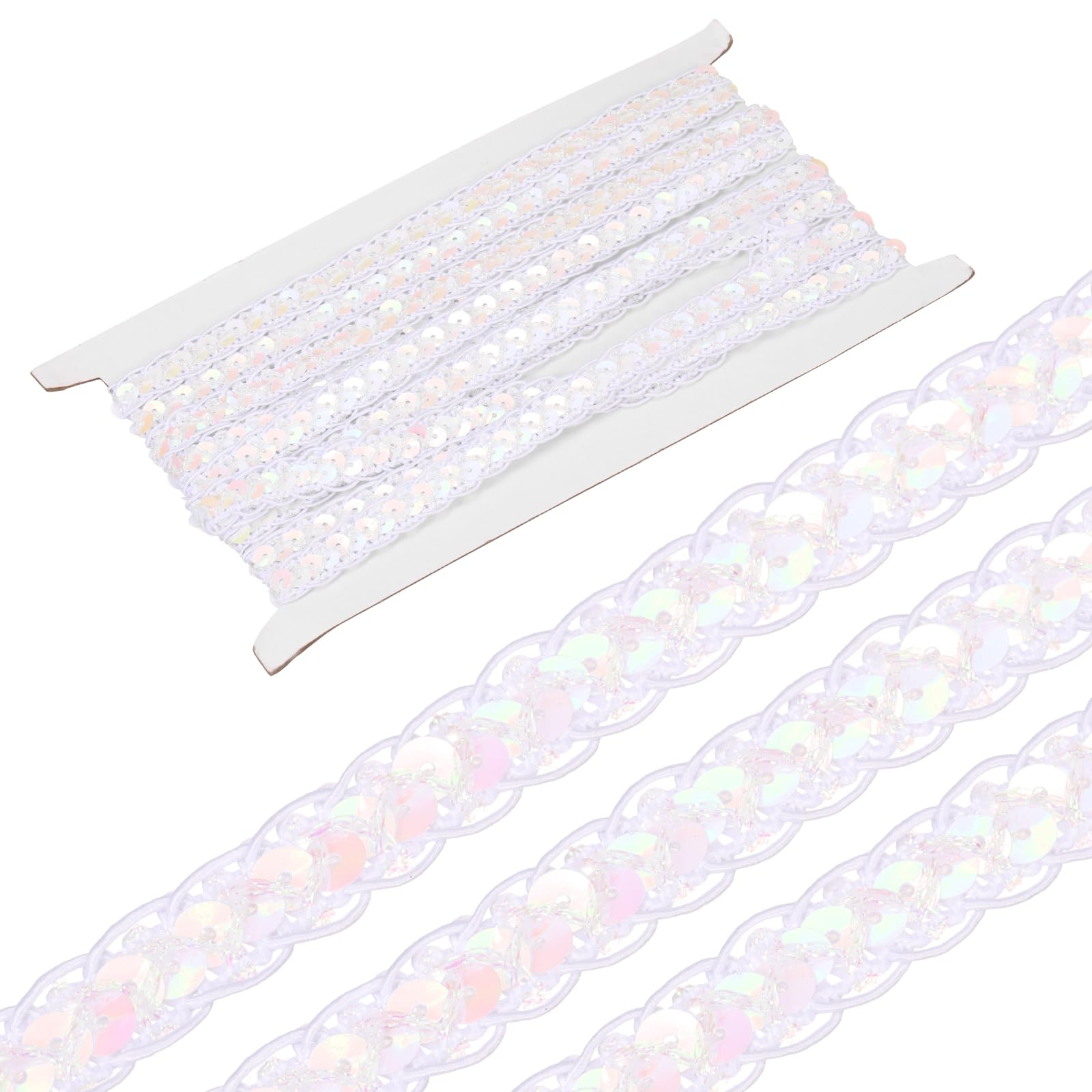 Photo 1 of MECCANIXITY 5 Yards Sequins Beaded Lace Trim 0.4 Inch Sequin Braid Trim Strip Paillette Ribbon for Crafts, Embellishments, DIY Sewing Costume Iridescent