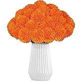 36 Pcs Artificial Chrysanthemums Flowers,Marigold Flower Fall Fake Flowers Orange Silk Mums Bouquet Decor Faux Ball Flowers for Autumn Day of Home Decor Indoor Wedding Table Centerpiece (Orange)