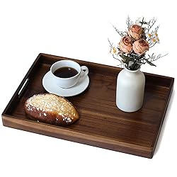 Acacia Wood Serving Tray with Handles, 17 Inch