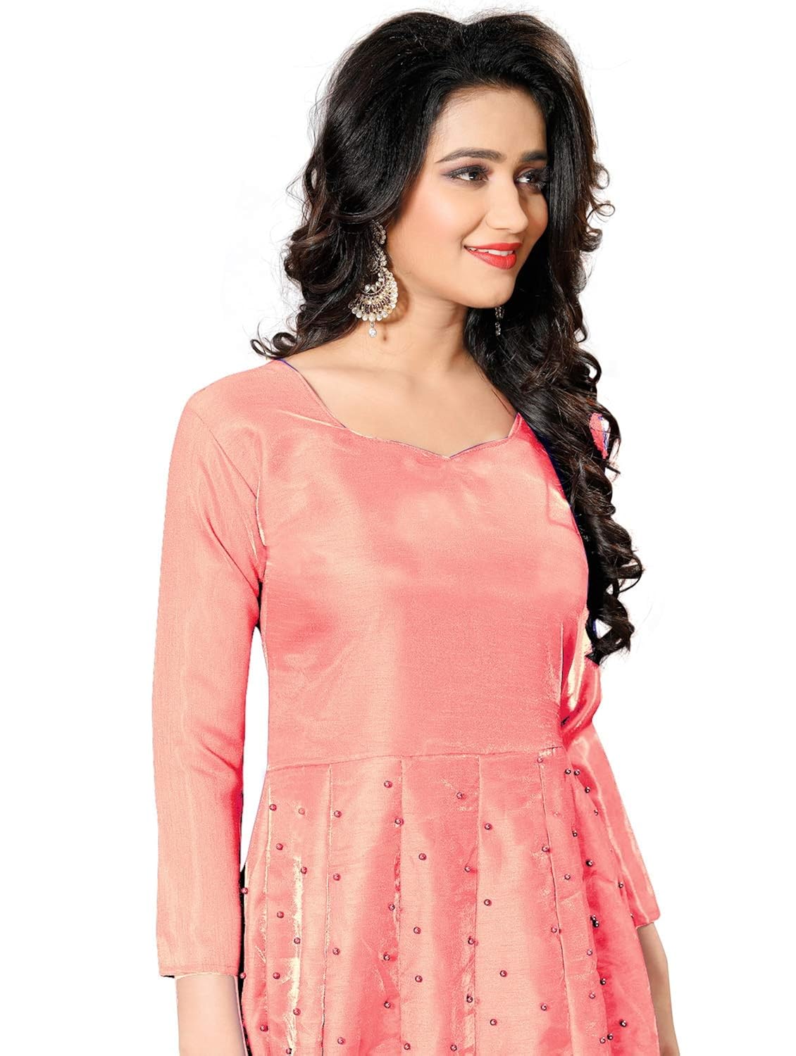 orangesell women`s bangalory satin kali work semi stitched gown