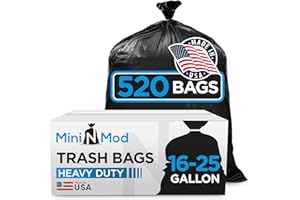 MINI N MOD 16-25 Gallon Trash Bags – Bulk 520 Count – Medium-Large Black Garbage Bags, One Size Fits 16, 20, 25 Gal Trash Can Liners for Bathroom, Kitchen, Home, Office & Commercial – Tear-Off Roll