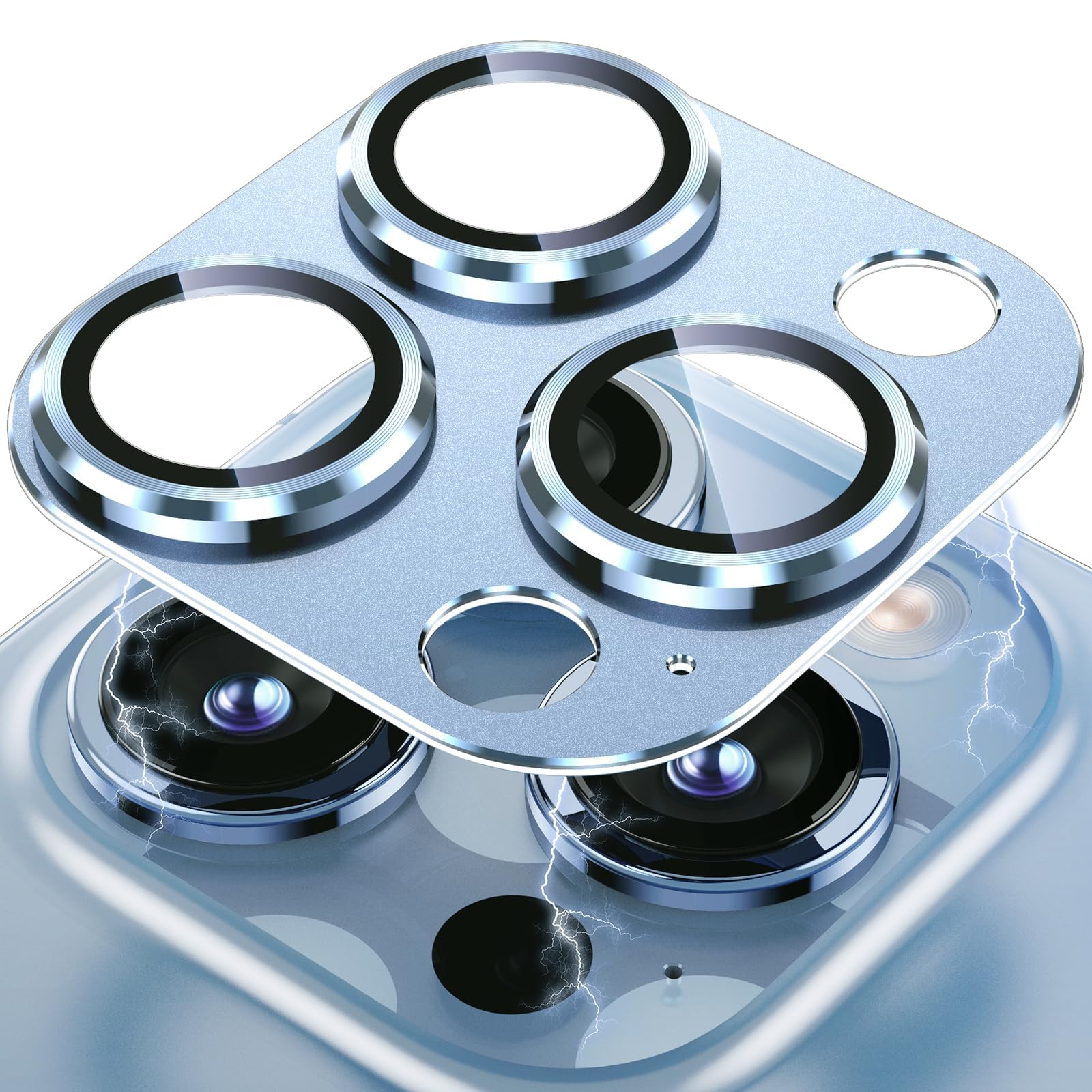 Photo 1 of Uyiton for iPhone 13 Pro/iPhone 13 Pro Max Camera Lens Protector, [Strong Adsorption] [Drop Protection] Metal Ring Tempered Glass Rear Camera Screen Cover - Blue