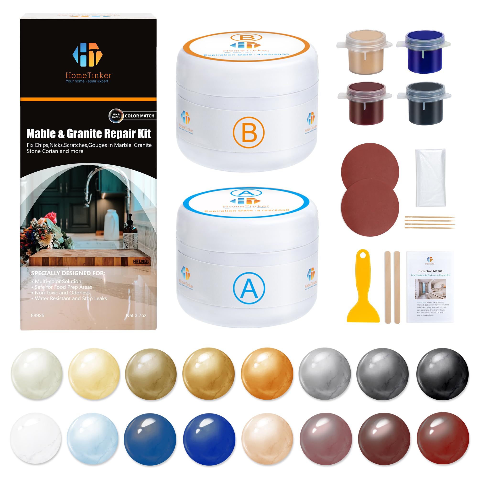 Photo 1 of Marble and Granite Repair kit, Quartz Countertop Repair Kit for Chip Dents Cracks Holes Scratchs, Premium Marble Granite Quartz Laminate Formica Travertine Corian Stone Epoxy Filler