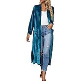 Umimore Women's Fall Velvet Duster Cardigan Jackets Vintage Solid Long Sleeve Open Front Side Slit Midi Coat with Pockets