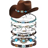 APLZGMG 6Pcs Cowboy Hat Bands, 6 Styls Adjustable Cowboy Hat Band, Ethnic Western Hats Belts, Rural Classical Turquoise Beaded HatBands for Women Men, Western Hatbands Decorating Supplies