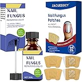 ZACUEEOCY Toenail Fungus Treatment Extra Strength Kit, 30ml Nail Repair Solution and 32 Nail Renewal Patches for Damaged Thick Discolored Toenails and Fingernail