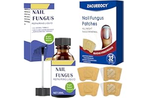 ZACUEEOCY Nail Fungus Treatment Kit, 30ml Repairing Liquid and 32 Renewal Patches for Damaged Discolored Thick Toenails and F