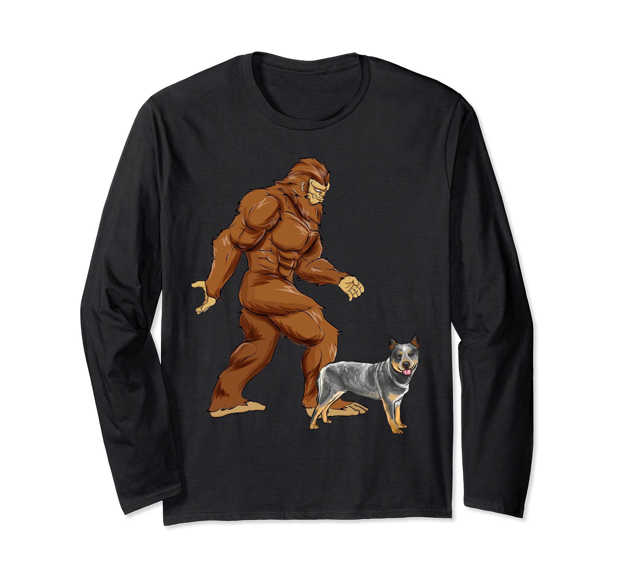 Funny Bigfoot Walking Australian Cattle Dog Sasquatch Dog Long Sleeve T-Shirt