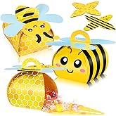 Humyoun 36 Pcs Bee Party Favor Gift Boxes Beehive Candy Treat Box 3D Mini Yellow and Black Paper Goodie Gift Bags for Summer Themed Birthday Honey Baby Shower Hawaii Party Decorations