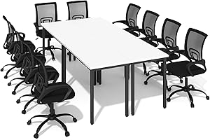 Bonzy Home 8ft Conference Tables Chair Set, 94.4"x47.2"x29.5" Table & 10pcs Chairs, Office Computer Desk and Chair Set for Meeting Room Office Furniture Set for 10 People