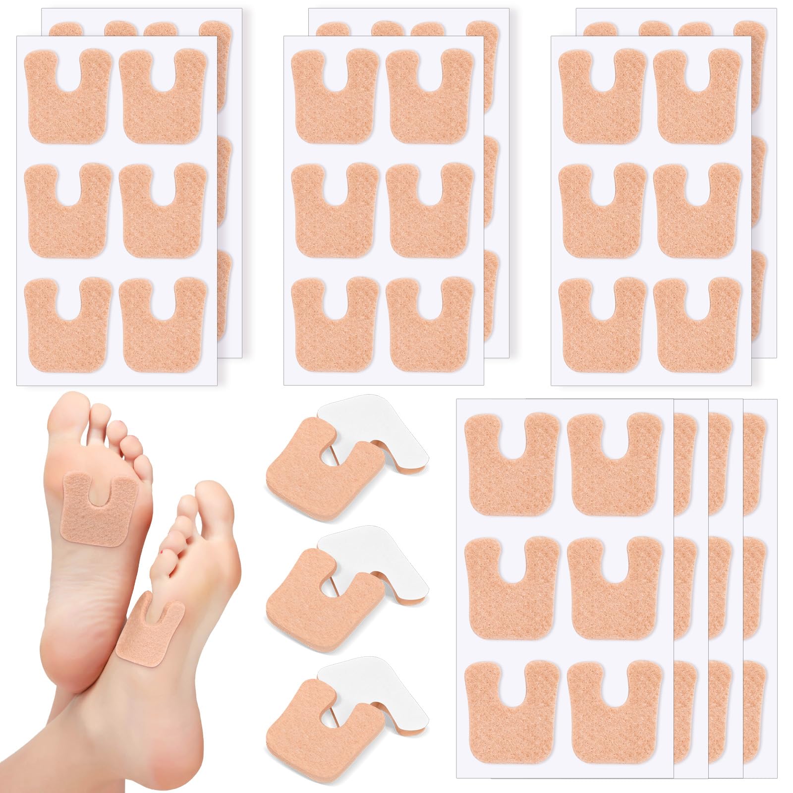 Photo 1 of 60 PCS U Shaped Felt Callus Cushions for Feet, Metatarsal Corn Pads Self Adhesive for Bottom of Foot, Protect Calluses from Rubbing on Shoes, Pain Relief Cushions Women Men