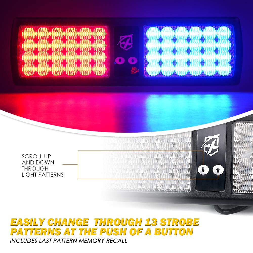 Xprite Red Blue 48LED Visor Strobe Flashing Lights Interior Windshield Sunshield Emergency Warning Lights for Police Volunteer Firefighter Vehicles Trucks