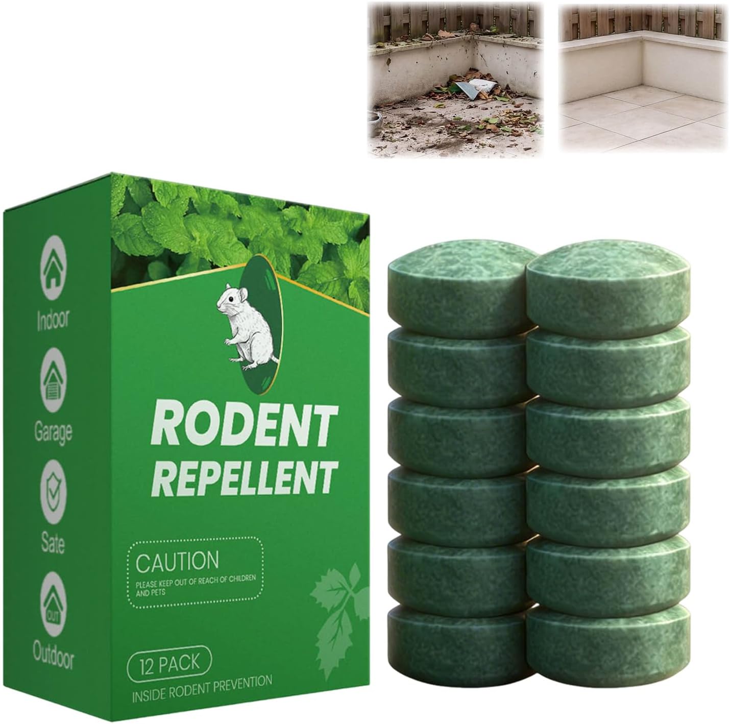 Natural 𝐌𝐨𝐮𝐬𝐞 𝐑𝐨𝐝𝐞𝐧𝐭 𝐑𝐞𝐩𝐞𝐥𝐥𝐞𝐧𝐭 with Camphor & Peppermint Oil,Against 𝐌𝐢𝐜𝐞, 𝐂𝐨𝐜𝐤𝐫𝐨𝐚𝐜𝐡𝐞𝐬 Indoor Outdoor Use for Garage Kitchen Basement, (12PCS)