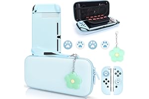 DLseego Blue Switch Case Set Carrying Case with 10 Slots Babyblue Protective Dockable Hard Shell with 4PCS Cute Cat Paw Thumb