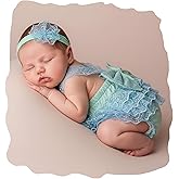 CHICODISE Newborn Girl Photography Outfit Props- Lace Romper and Headband Set，Baby Photoshoot Props，Infant Photo Shoot