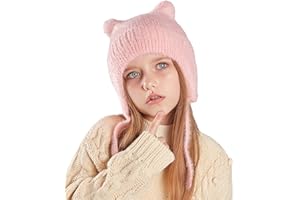 DANMY Kids Beanie Hat for Winter with Earfalp Children Cute Cat Ears Toddler Girls Boys Warm Wool Knit Ear Flap Cap