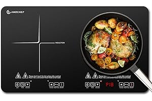 AMZCHEF Portable-Induction-Cooktop-2-Burner-ETL-Certified: 18 Power & 20 Temperature Levels Induction Burners 1800W, Independ