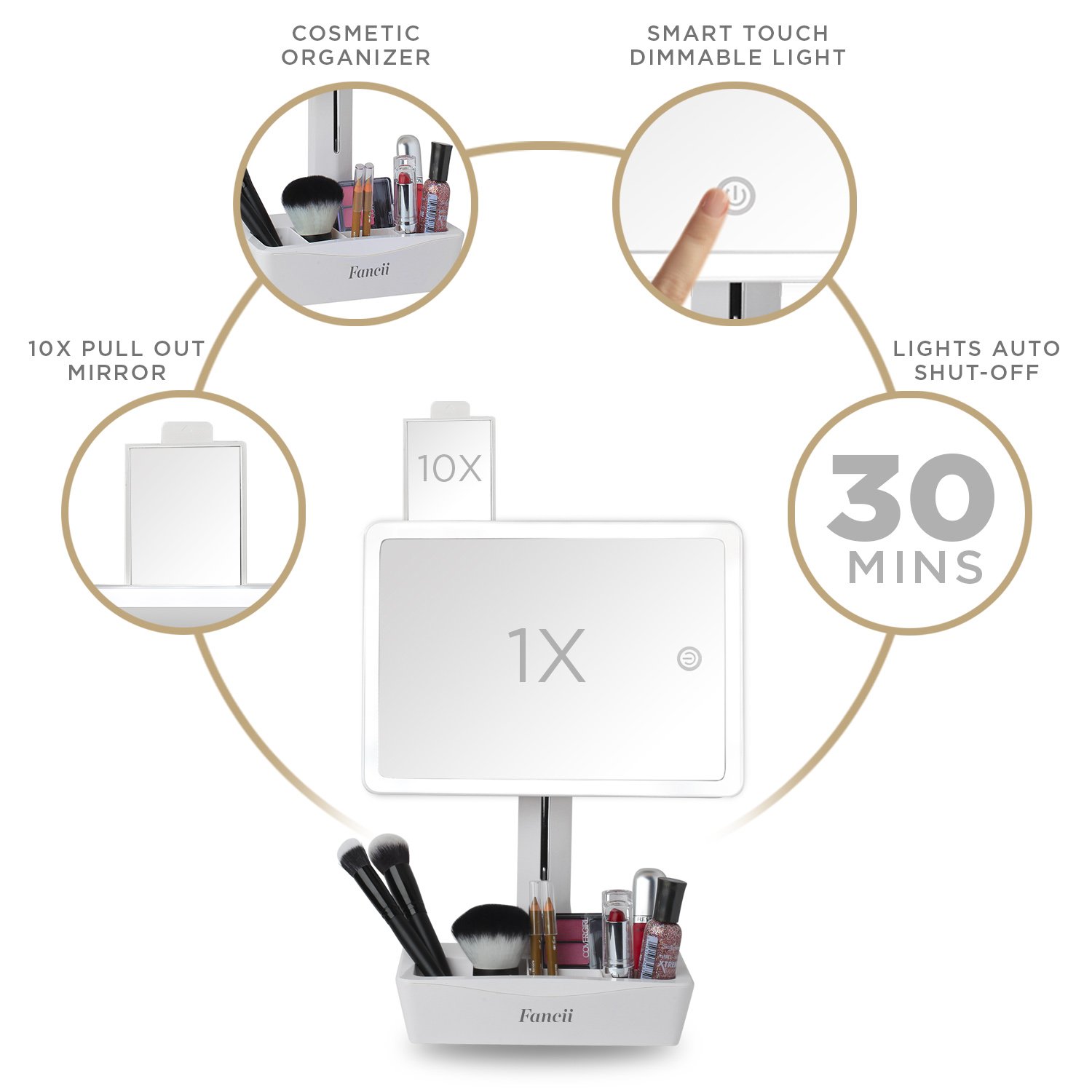 Fancii LED Lighted Large Vanity Makeup Mirror with 10X Magnifying