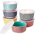 DOWAN Ramekins with Lids 4 oz Oven Safe for Creme Brulee Souffle, Ceramic Custard Cups for Baking, Mini Bowls for Pudding Dip Ice Cream, Set of 6, Vibrant Colors