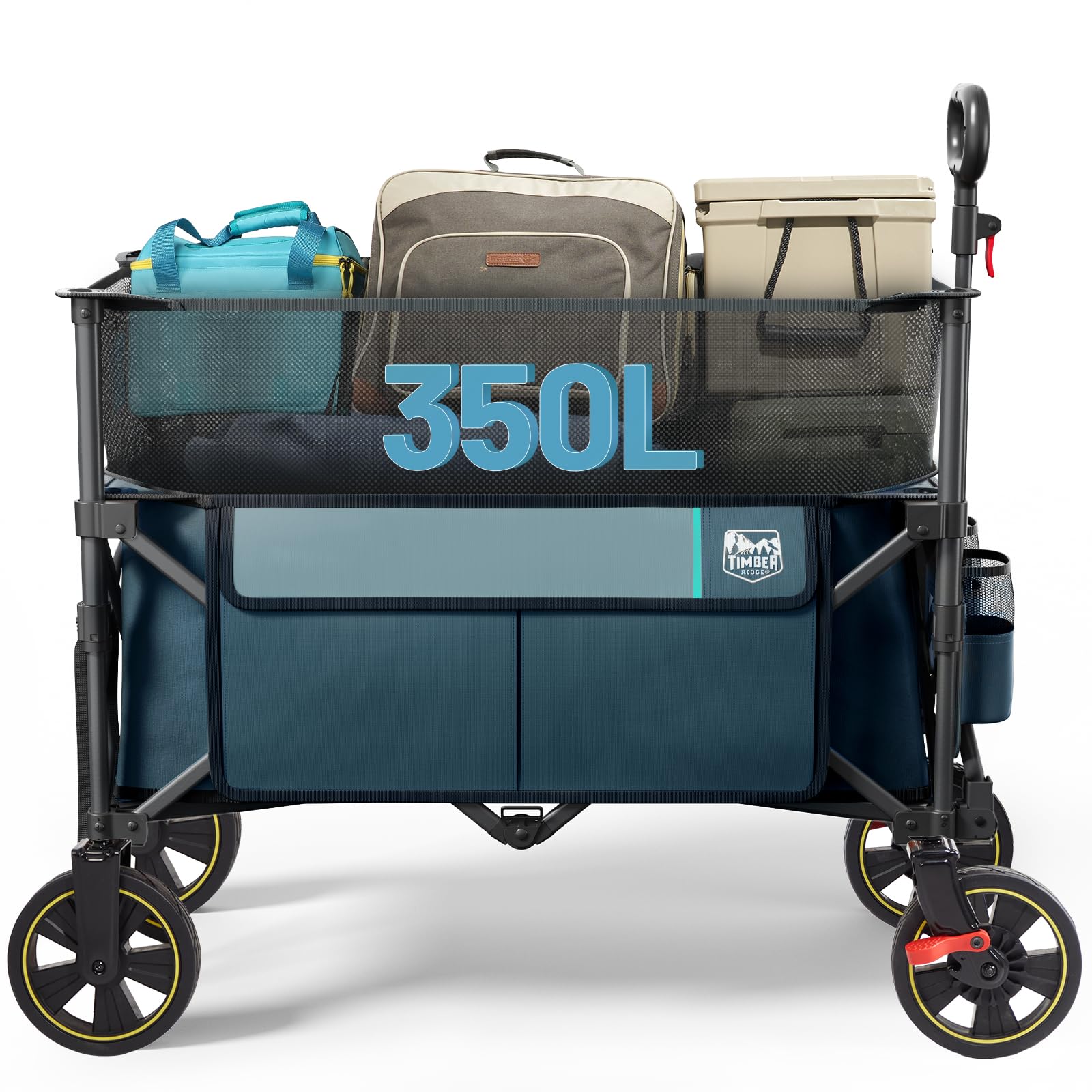 Timber Ridge 350L Extra Large Collapsible Folding Wagon Carts with Brake, Heavy Duty Outdoor Camping Utility Wagons with Extended Height, Adjustable Handle, Cup Holders, Side Bag(Blue) Image Timber Ridge 350L Extra Large Collapsible Folding Wagon Carts with Brake, Heavy Duty Outdoor Camping Utility Wagons with Extended Height, Adjustable Handle, Cup Holders, Side Bag(Blue) Image