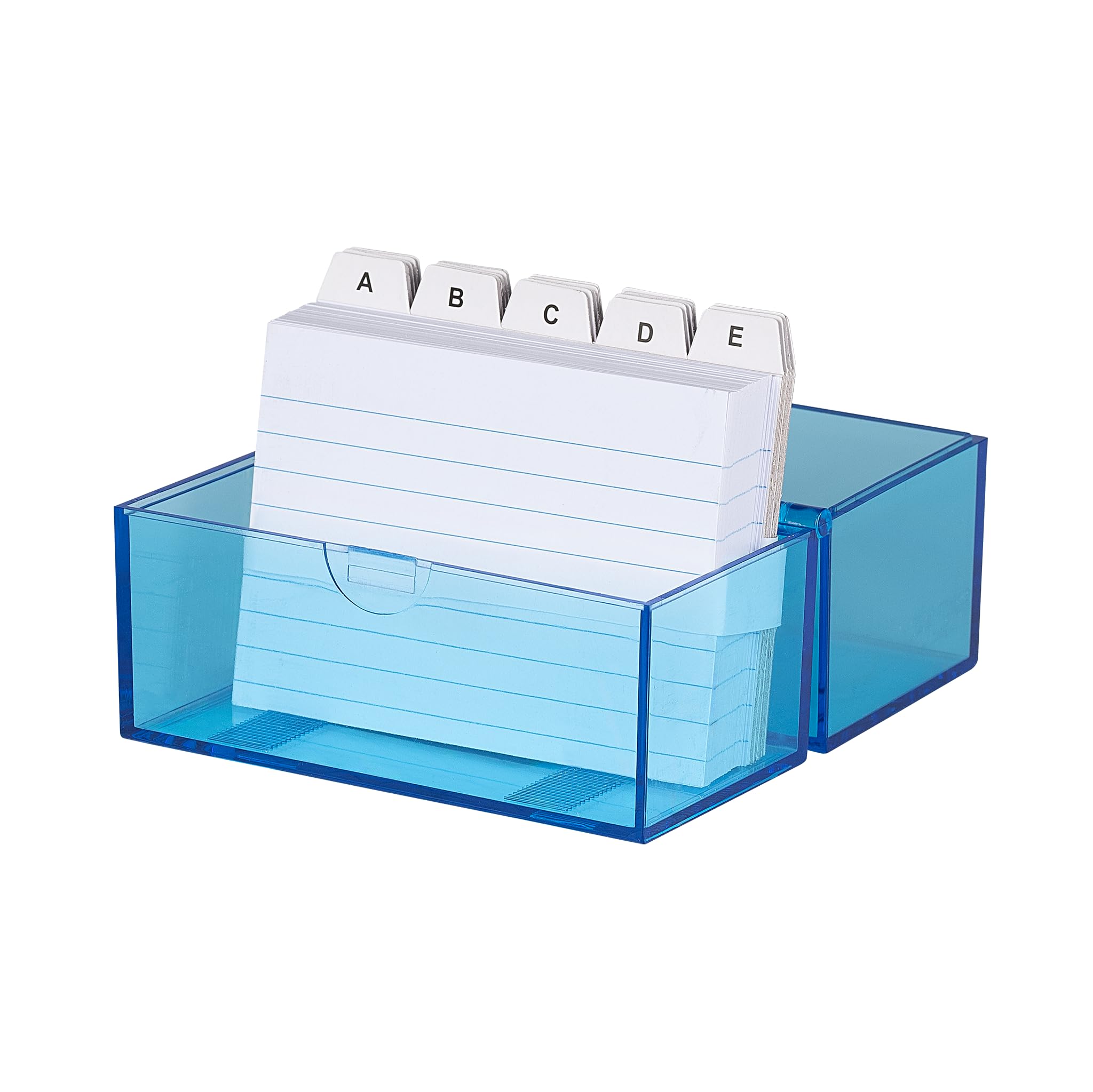Wedo 2507303 card boxes DIN A7 transverse for about 200 cards (made of plastic translucent blue, incl. 100 index cards and registers, 11,8 x 6,3 x 9,7 cm) white