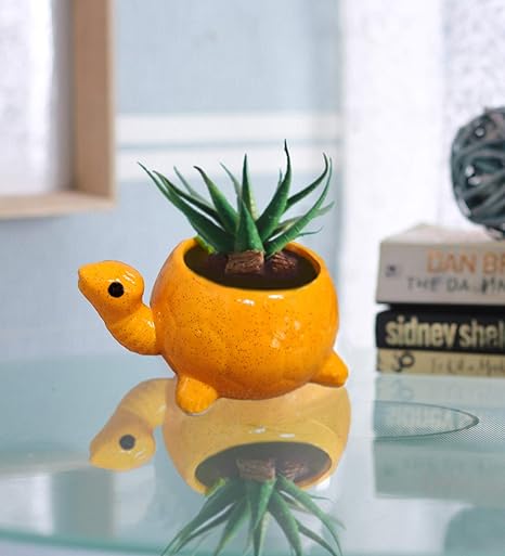 Collectible India Handmade Ceramic Tortoise Flower Vase Planter
