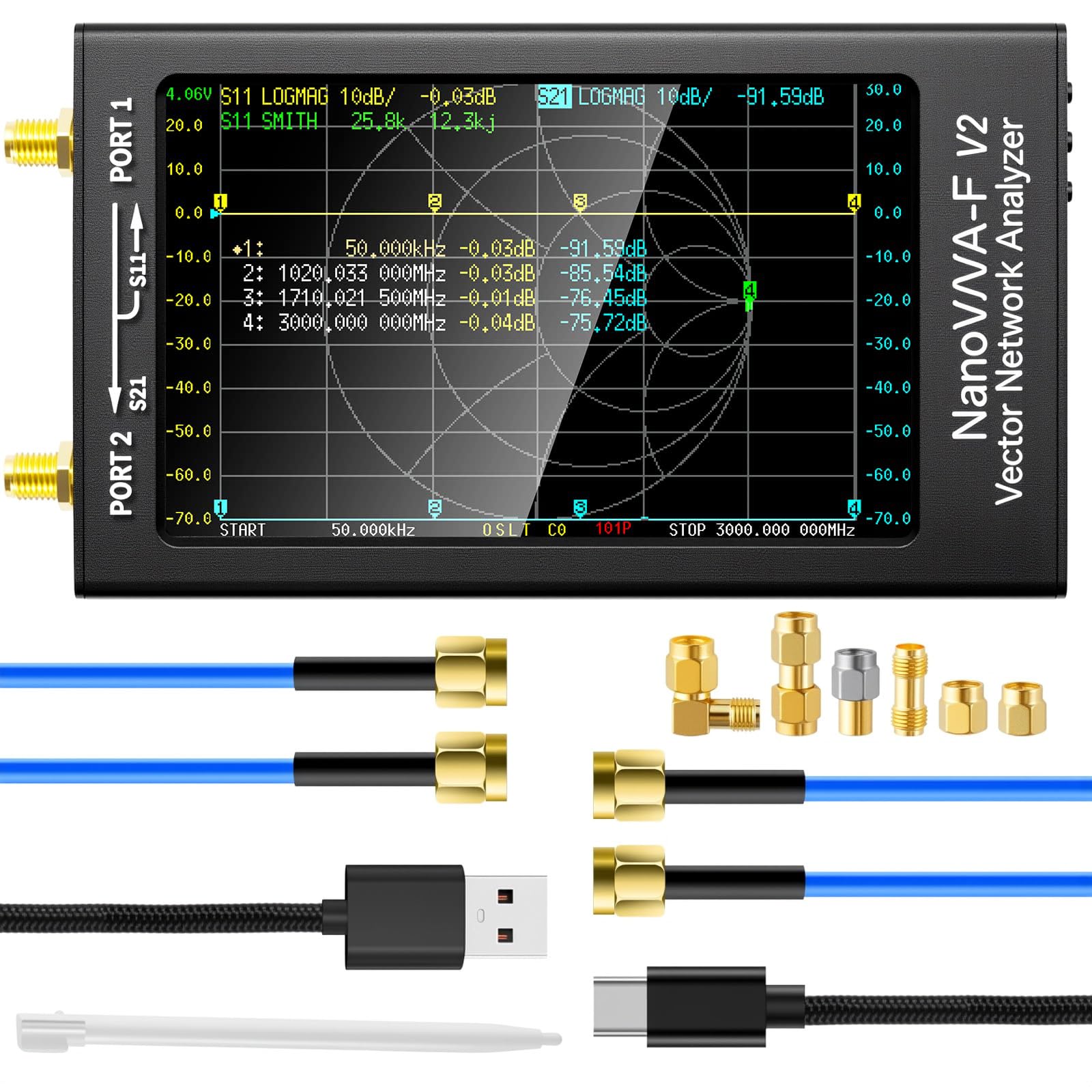 Photo 1 of AURSINC Upgraded NanoVNA-F V2 Vector Network Analyzer 50KHz-3GHz HF VHF UHF VNA Antenna Analyzer, 4.3inch Touchscreen, 5000mAh Battery, Measuring S-Parameters, SWR, Phase Delay, Smith Chart