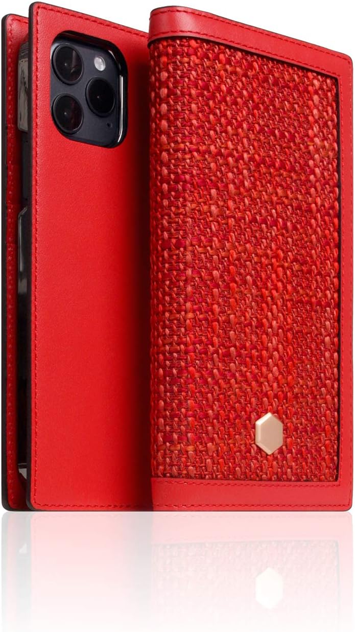 SLG Leather Wallet Case Compatible with iPhone 12 Pro Max, D5 Edition Calf Skin Leather Diary Flip Cover Card Slot Holder with Gift Box, Handmade and Designed for iPhone 12 Pro Max (Red)