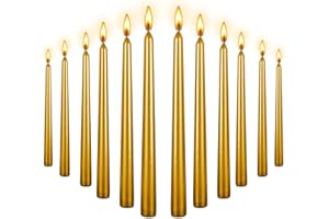 Berkebun Gold Taper Candle10 inch -Set of 12 Tapered Candles, Dripless and Smokeless,Long Candle,Tall Candlesticks, Home Dinner, Party, Wedding, Halloween, Churches,Christmas (12pcs, Gold)