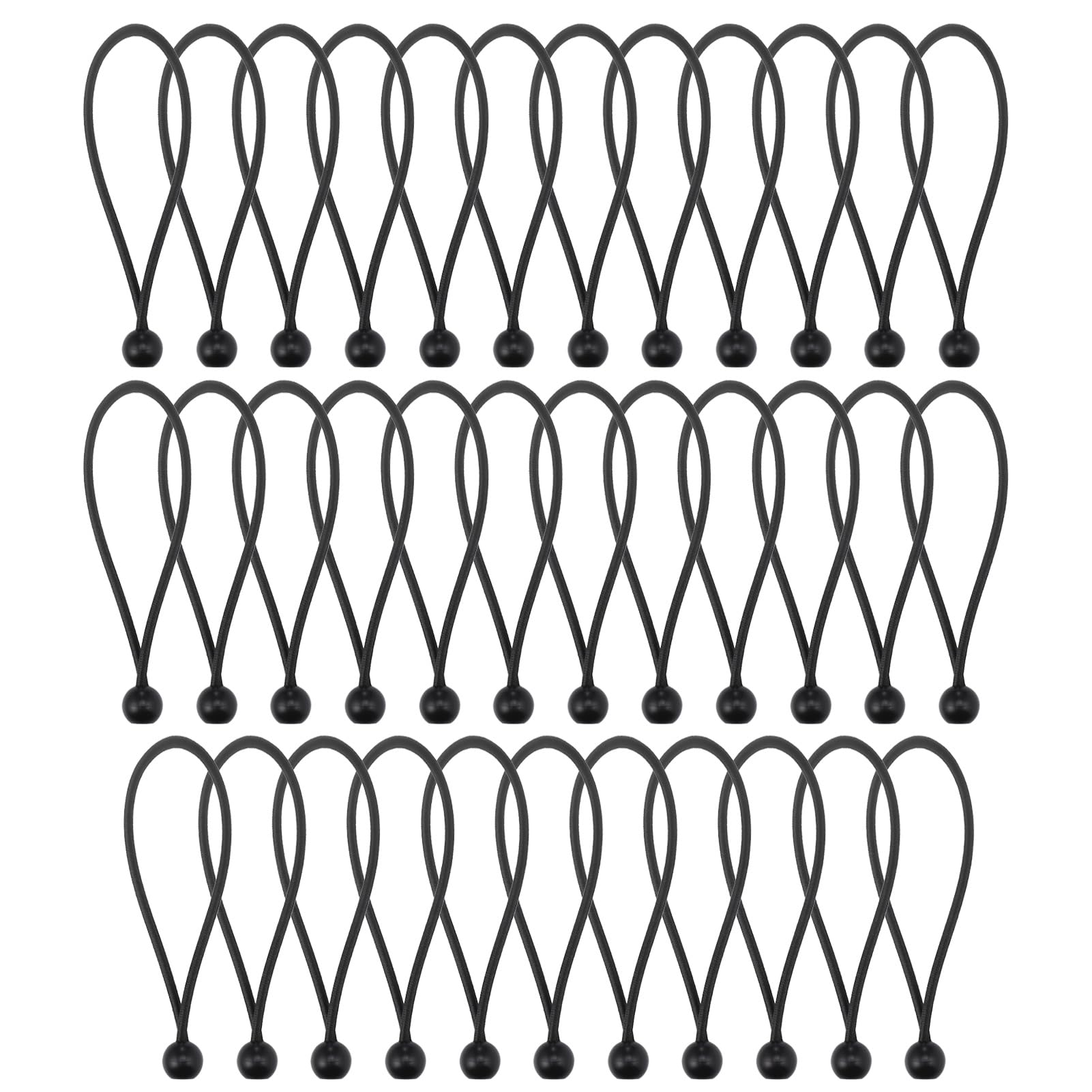 Hejo 35 PCS Black Bungee Cords with Balls, 8 Inch Durable Portable Bungee Balls, Polypropylene and Latex Braid Tarpaulin Bungee Cords for Tarpaulins, Pavilions, Tents, Camping