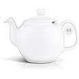 SAKI Large Porcelain Teapot, 48 Ounce Tea Pot with Infuser, Loose Leaf and Blooming Tea Pot - White