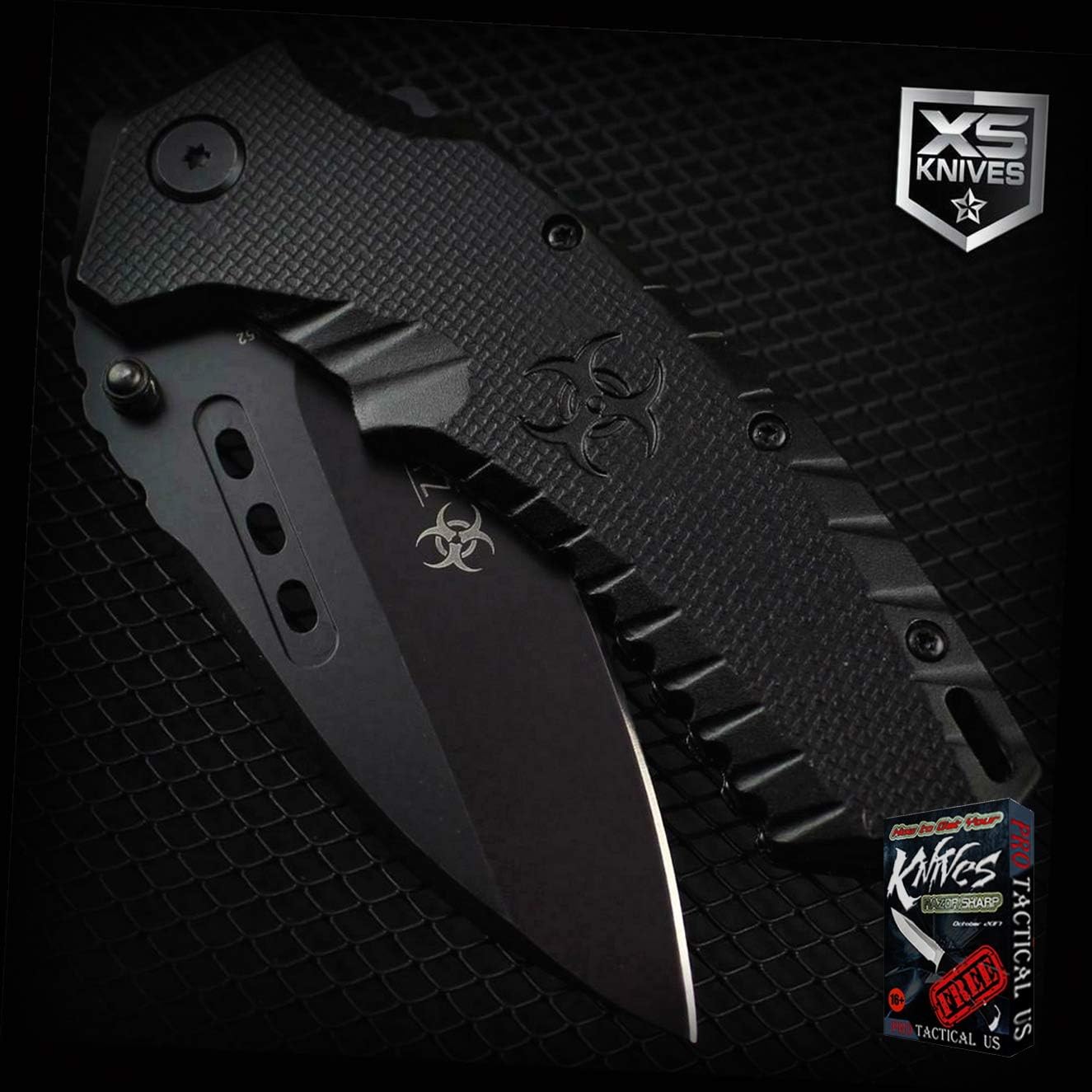 Black ZOMBIE Elite Unit TACTICAL Z-Killer Spring-Assisted Pocket Pro Tactical Elite Knife XS034K + Free eBook by ProTactical-US